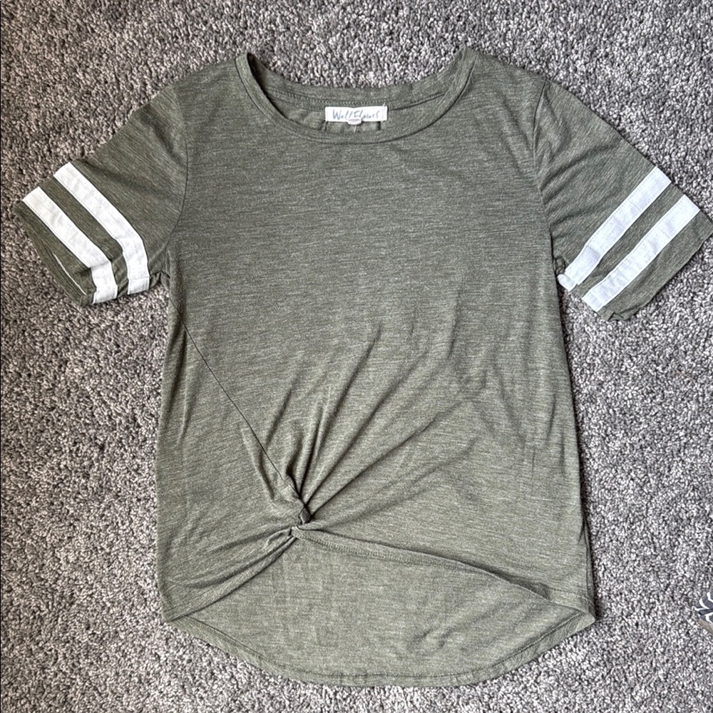 Green & White Short Sleeve Tie Front T-Shirt